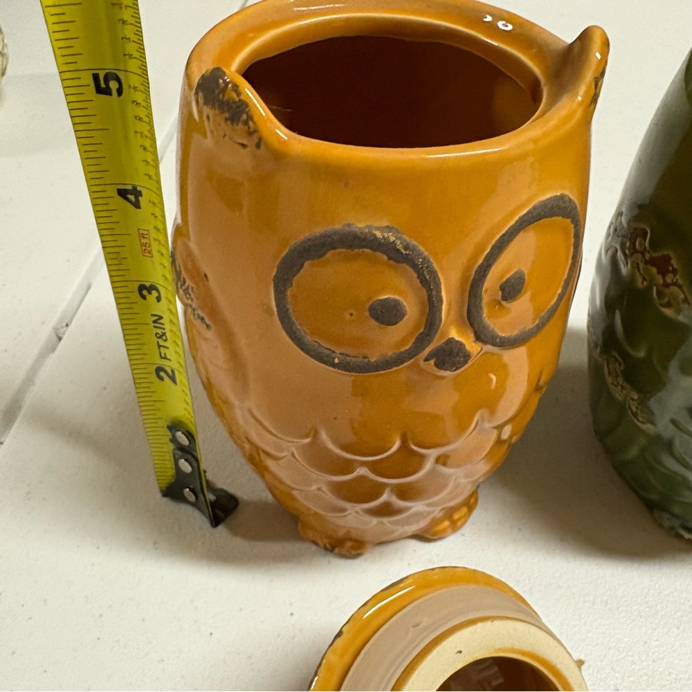 Owl Ceramic Jars in Green and Orange - Picture 3 of 3